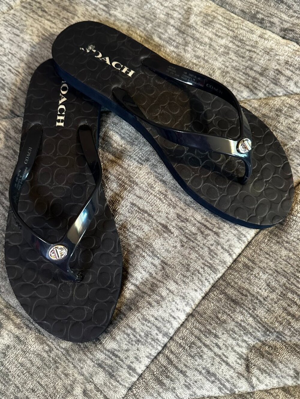 Coach Abbigail Black/Navy Monogram Flip-Flop Sandals Size 10 EUC